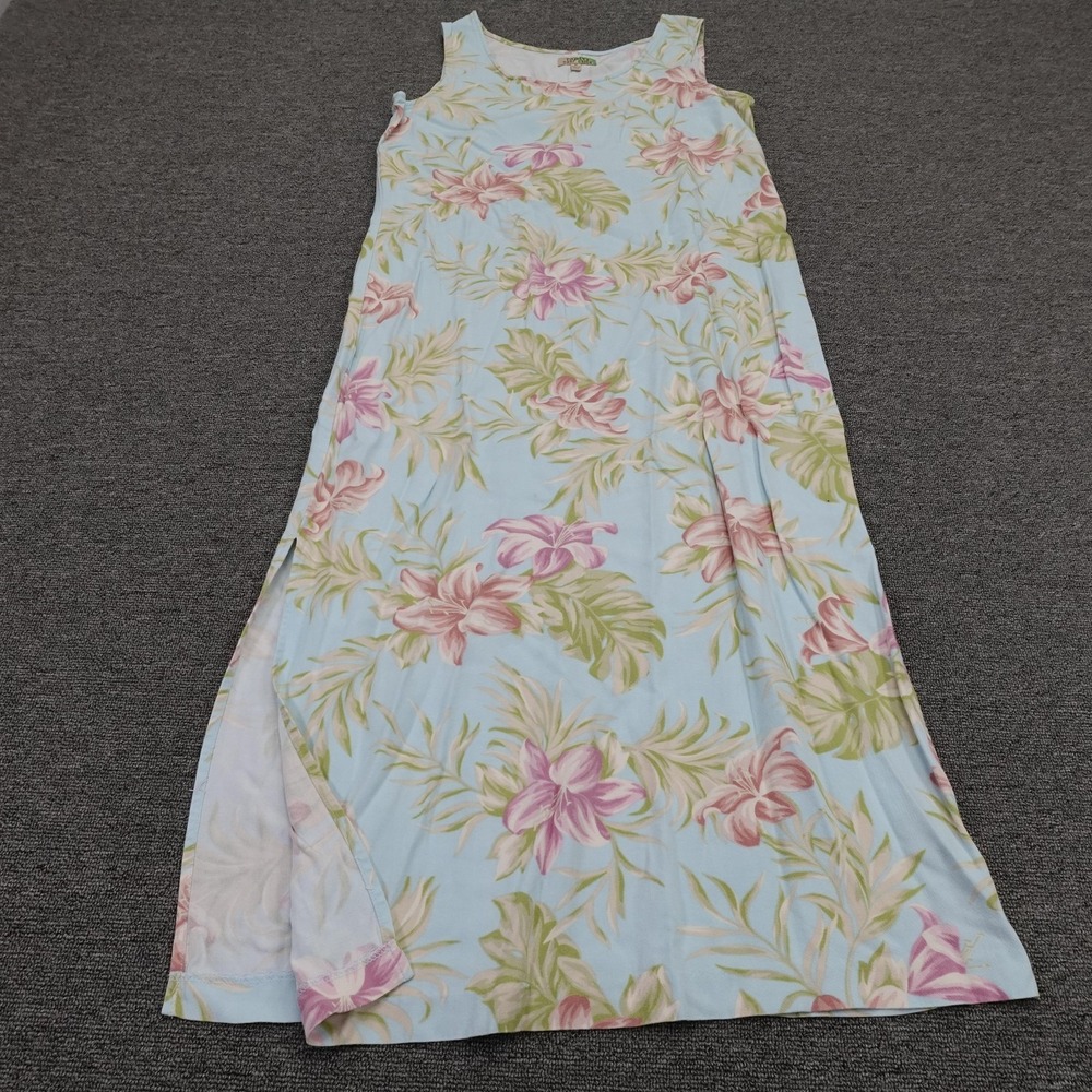 Tahiti‎ Reef Club Dress Womens Medium Blue Tropical Floral Maxi Sundress